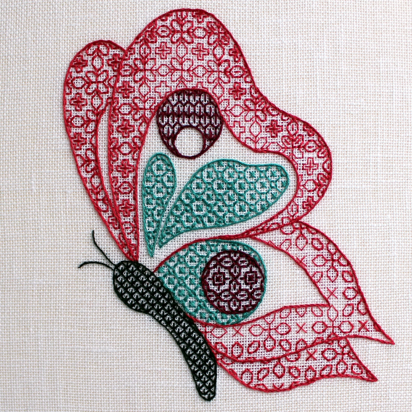 'Butterfly' Blackwork in Colour Embroidery Pattern