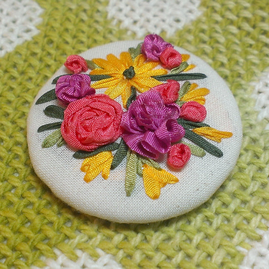 'Floral Brooch' Silk Ribbon Embroidery Pattern