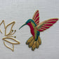 hummingbird and flower embroidered in silk shading and goldwork techniques